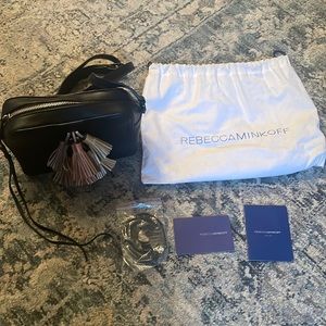 Rebecca Minkoff black leather tassel crossbody bag